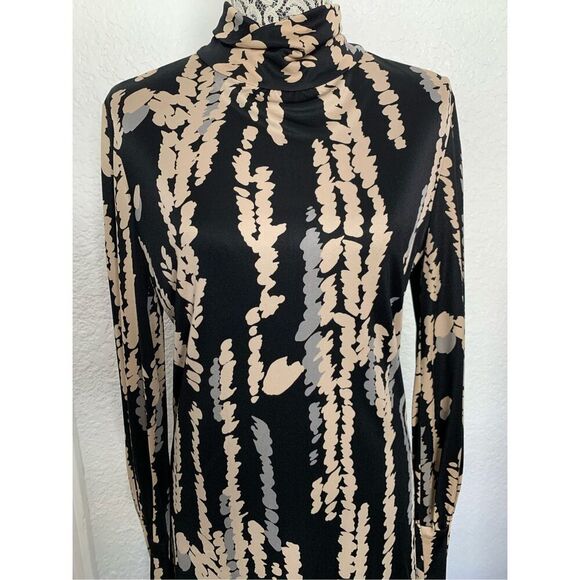 Trina Turk Silk Mock Neck Abstract Leaf Print Mini Dress‎ Black Size 10 - Picture 6 of 12